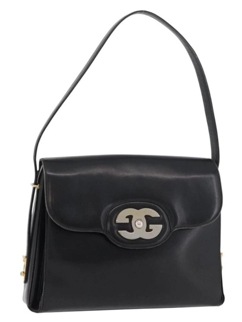 GUCCI Shoulder Bag Leather Black Gold Auth ep14337